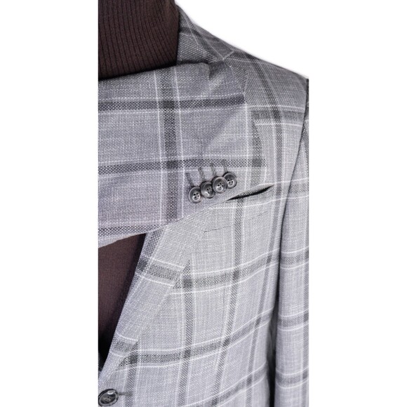 ZARA Sport Coat Jacket Blazer Gray Check 2-Button Sz 42 Single-Vented Poly Blend - Picture 6 of 14